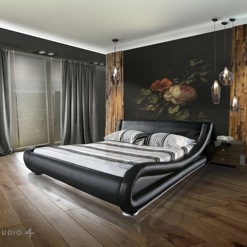 Nowoczesna sypialnia z naturalnym drewnem